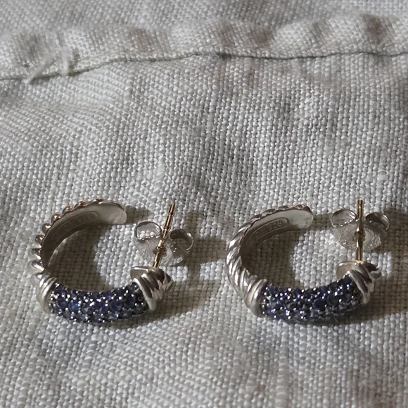 David Yurman Cable Candy Metro Hoop Earrings with Blue Sapphire, SS - Picture 3 of 14
